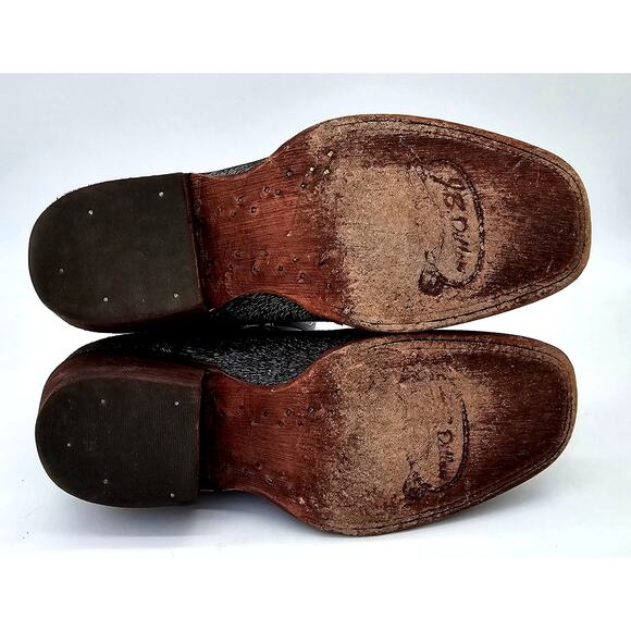 VTG J.B. Dillon Black Leather Western Boots Calf Hair Print Square Toe Womens 7B - Picture 7 of 9